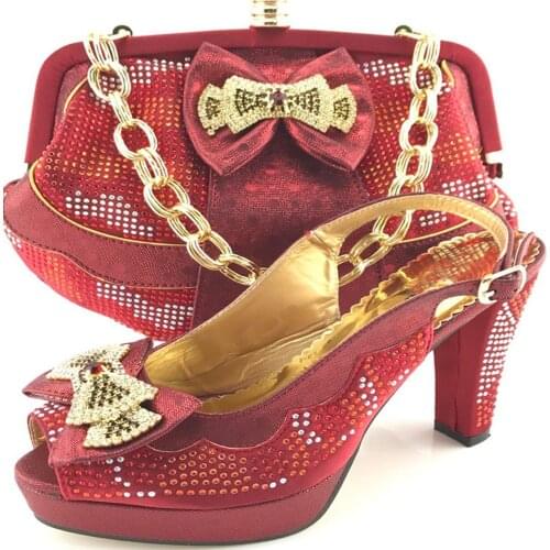 Fashionable African Shoes and Bag Set Italian Sets in wine Nigerian Shoes with Matching Bags for Royal Wedding Party ME6608