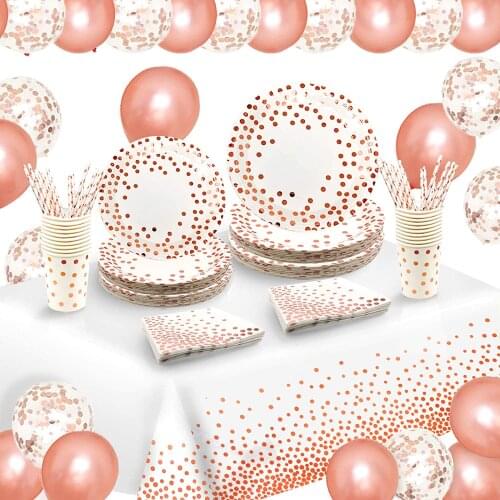 Rose Gold Tableware Sets Party Supplies Disposable Plates Dinnerware Cutlery for Baby Shower Wedding Bride Christmas Decoration