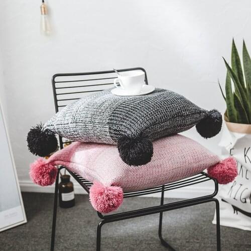 New Retro Style Knitted Wool Gradient Cushion Cover With Ball Pillowcase cojines decorativos para Sofa Home Soft Furnishings