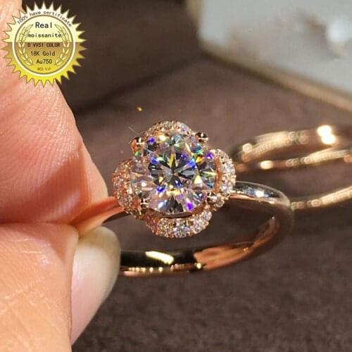 Solid 18K Gold 1ct Moissanite Diamond Ring D color VVS With national certificate 055