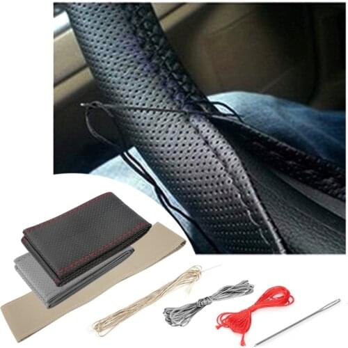 Car Steering Wheel Braid Cover Needles And Thread Artificial Leather Car Covers Suite 4 Color DIY Texture Soft Auto Accessories