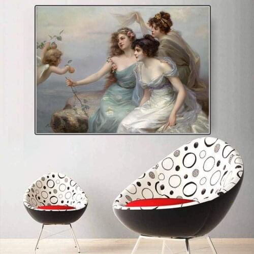 Citon Edouard Bisson《The Three Graces》Canvas Art Oil Painting Famous Artwork Picture Modern Wall Decor Home Decoration