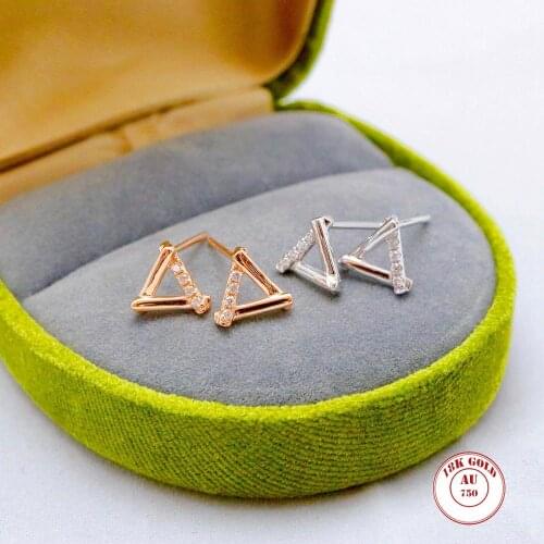 MADALENA SARARA Pure 18k Gold Stud Earrings Diamond Triangle Simple Style Women Dangle Au750 Earrings
