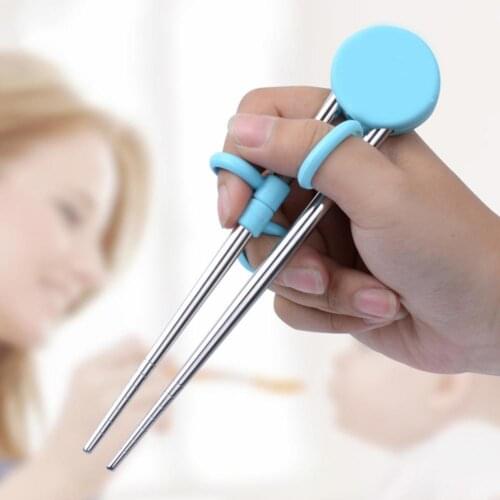 Stainless Steel Silicone Ring Children Beginner Chopsticks Using Training Tool