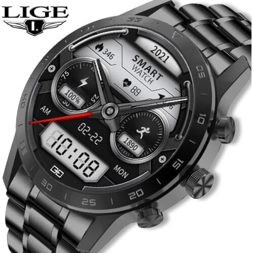 LIGE Mens Smart Watch Heart Rate Monitor IP68 Waterproof Sports Watch Answer Dial Bluetooth Call Smartwatch Men For Android IOS