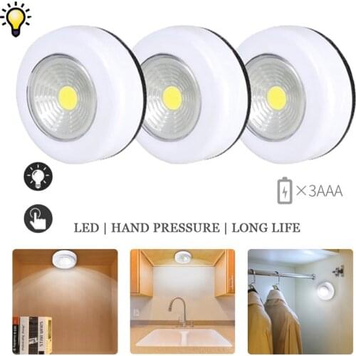 LED White Under Cabinet Light Self-adhesive Battery Powered Press Light Night Light for Drawer Closet Bedroom Stairs Kitchen
