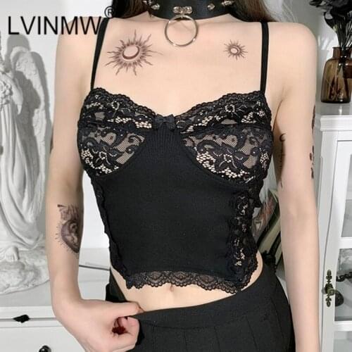 LVINMW With Lace Patchwork Sexy Skinny Fashion Camisole Tops Backless Casual Aesthetic Grunge Female Camis Crop Top Streetwear