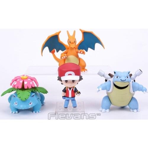 Pokemon Trainer Red: Champion Ver. Ash Ketchum & Charizard & Blastoise & Venusaur PVC Action Figure Collectible Model Toy
