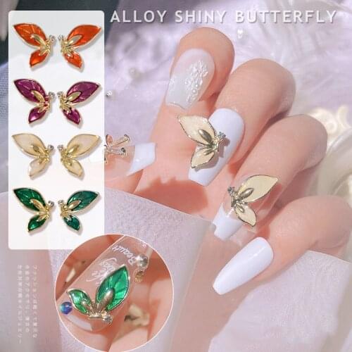 10pcs Left Right Symmetrical Butterfly Alloy Nail Art Decorations Colorful Nail Charms Jewelry DIY Manicure Design Accessories