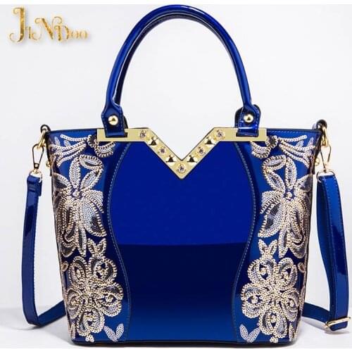 Vintage Patent Leather Handbag Women Brand Designers Large Capacity Shoulder Bag Lady Retro Sequined Tote Bag Girl and Waist Bag