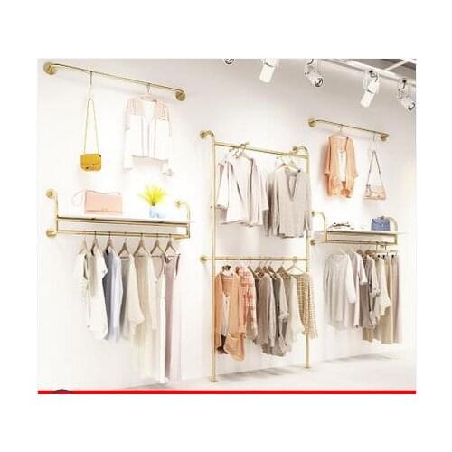 Clothing store display rack shopping mall store special clothing rack womens clothing store gold wall hanging hanger