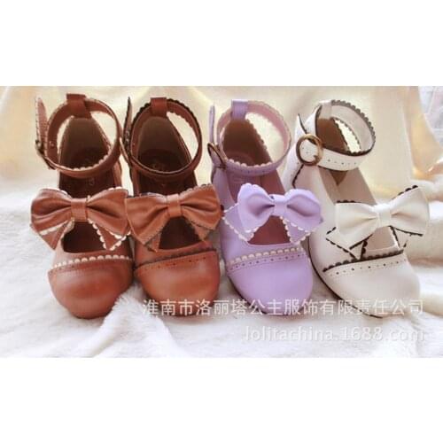 Japanese sweet lolita shoes kawaii girl tea party princess kawaii shoes thick bottom lace bowknot women shoes loli cosplay cos
