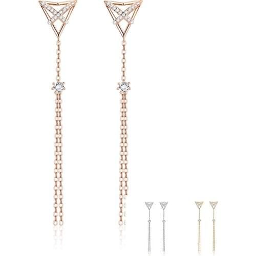 ZEMIOR 925 Sterling Silver Long Tassel Clear CZ Drop Earrings For Women Geometry Triangle Cross Earring Fine Silver Jewelry