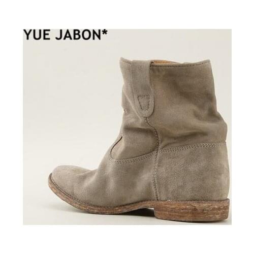 YUE JABON Round Toe Wedges Increased Heel Ladies Boots Brand Street Style Women Ankle Boots Flat Autumn Cowboy Ankle Boots Mujer