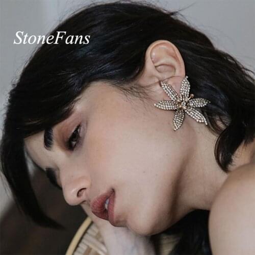 Stonefans Crystal Flower Earrings Fashion Jewelry for Women Luxury Rhinestone Vintage Accessories Large Perforation Earring Gift