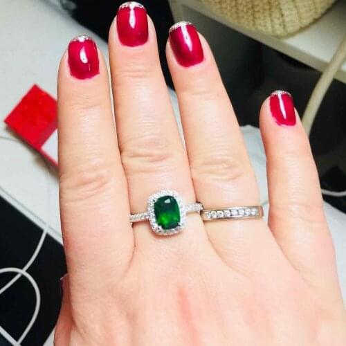 Real s925 Sterling Silver Wedding Rings for Women Princess-cut 5a CZ Green gemstone Ring Engagement Simulated Platinum Jewelry