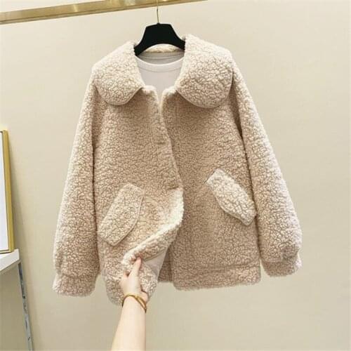 New autumn Winter Womens Coat Imitation lamb Wool Womens Outcoat Loose Korean Style Jacket Womens Big Pocket Jacket