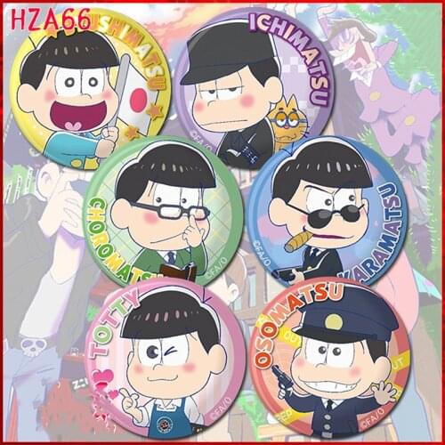 ZXFJXR 58MM Osomatsu San Matsuno Jyushimatsu Todomatsu Six Same Faces Brother Badge Pins Broochs Icons Backpack