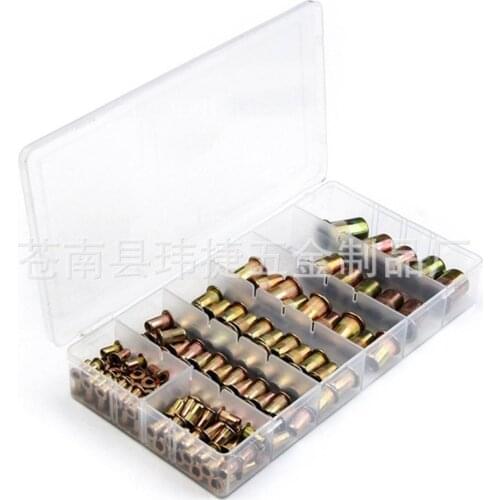 165pcs rivets, nut column pull rivet nuts, knurled pull female rivets, boxed, mechanical industry fasteners