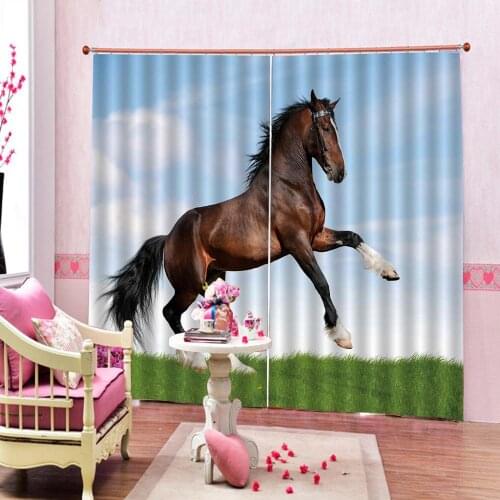 Photo 3d curtains modern Customize horse curtains for bedroom living room window blackout curtains home decor