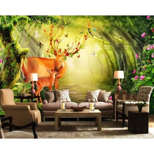 Beibehang Custom 3D photo wallpaper mural forest deer big tree sun sofa TV hall hotel background wall wallpaper for walls 3 d