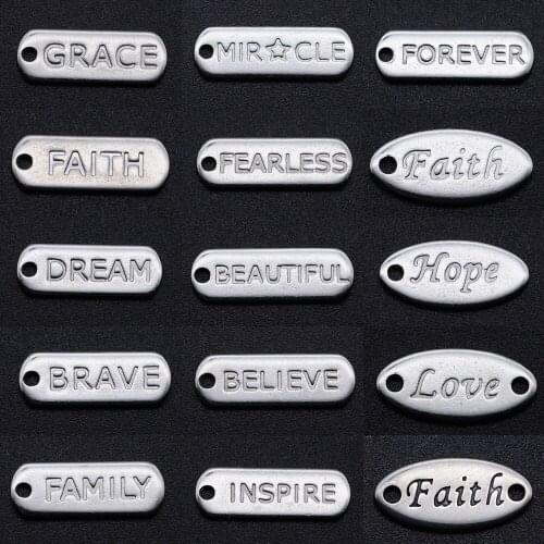 5pcs/lot 100% Stainless Steel Word Grace DIY Charm Wholesale Faith Dream Charms Blessed Forever Pendants