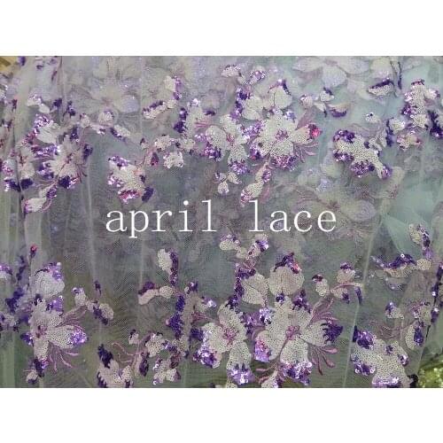 5yards LHT005 # purple white sequin embroidery soft mesh for evening dress/wedding/fashion design,send by dhl