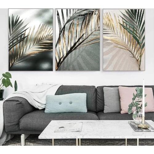 5D Diy Round/Square Diamond Painting Golden Palm Leaf Plant 3 Pieces Diamond Mosaic Embroidery Triptych painting