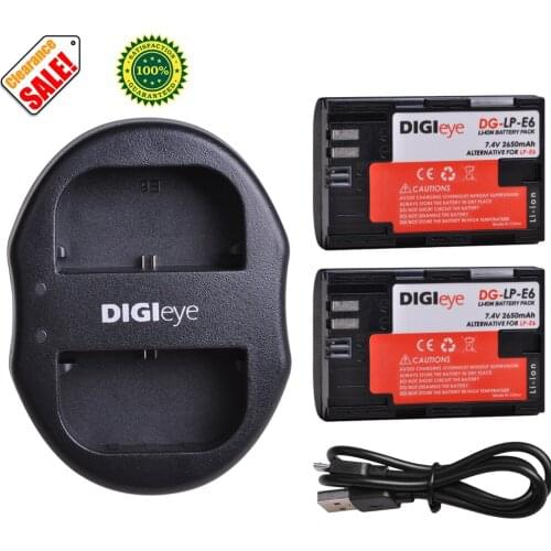 LP-E6 LP E6N Battery+Dual Usb Charger Compatible with 5D Mark II, III, IV, 5DS, 5DS R, 6D, 60D,6D Mark II, 7D, 7D Mark II,70D