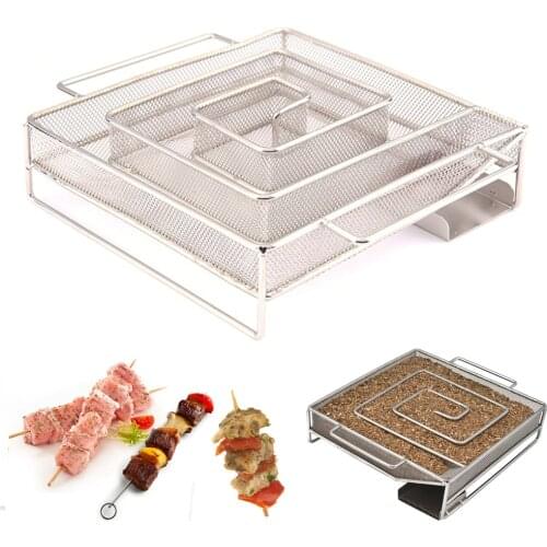 Free ship Cold Smoke Generator for BBQ Grill Smoker Wood Dust Hot and Cold Smoking Salmon Meat Burn Stainless Cooking Bbq Tool