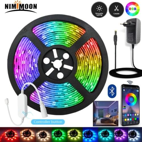 Bluetooth Controller Led Strip Lights Music Sync 5050 SMD 2835 Flexible Ribbon RGB Tape DC 12V For Room Kithchen Party Lighting