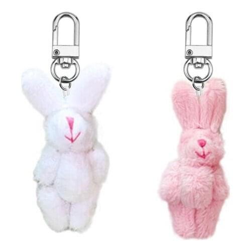 Cute Girls Fluffy Fur Rabbit Couple Keychain Women Pompon Bunny Keychain Female Bag Car Trinket Jewelry Wedding Party Gift