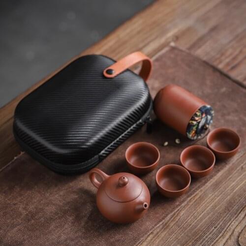 Purple Sand Tea Cups Ceramic Portable Teapot Set Outdoor Travel Tea Cups of Tea Ceremony Teacup Fine Gift Kung Fu Tea Set