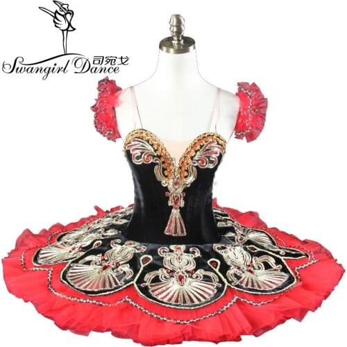 Black stretch velvet bodice ballet costume tutu professional red pancake tutu women and girl stage costume tutu BT9077