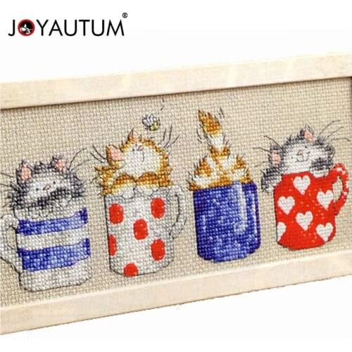 DIY Unprinted Counted Cross Stitch Kits 14ct Embroidery Set Cartoon Cats hide in the cups Lovely Kids Room Decoration Gift Free