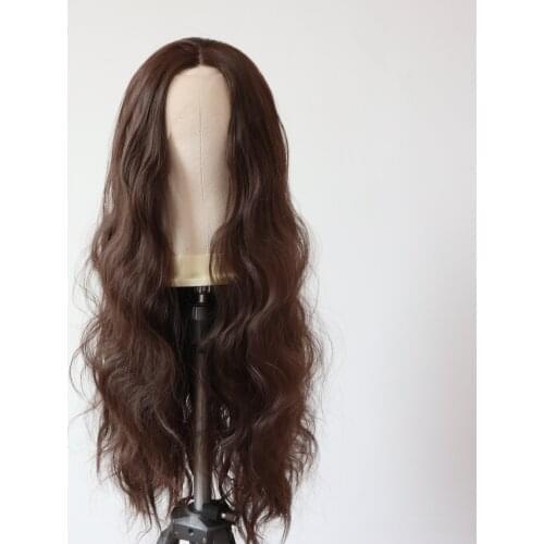 Brown Long Wavy Synthetic Wigs for Women Heat Resistant Fiber Hair Synthetic Lace Frontal Womens Wigs Cosplay Wigs