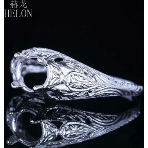 HELON 925 Sterling Silver Women Vintage Antique Jewelry Engagement Wedding Ring 6mm Round Cut Semi Mount Ring Setting wholesale