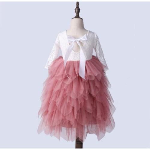 Delicate children girls wedding lace dress baby ruffles princess puff cake dress party gown