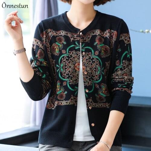 Print Female Cardigan Korean Fashion Spring Autumn High Quality Sweater Women Clothing O Neck Soft Cardigan Woman
