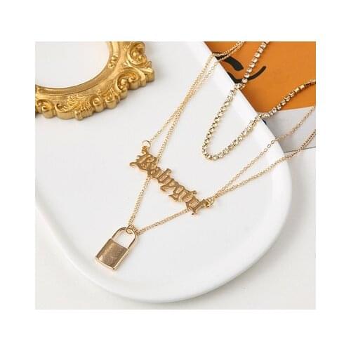 Classic Double Layer Gold Color Babygirl Lock Pendant Necklace Fashion Hip Hop Jewelry Unusual Woman Clavicle Chain
