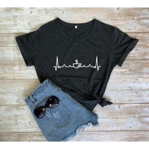 Coffee Heartbeat T-shirt Funny Coffee shirts Coffee Lover Gift 100%cotton women summer casual tees grunge aesthetic tops