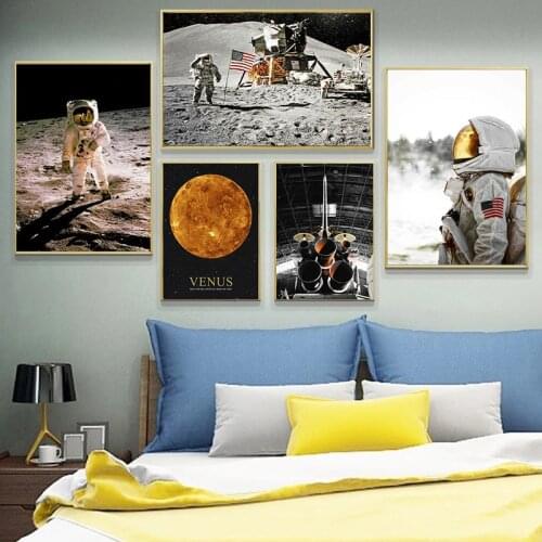 Astronaut Rocket Moon Space Wall Art Canvas Painting Vintage Nordic Posters And Prints Wall Pictures For Living Room Home Decor