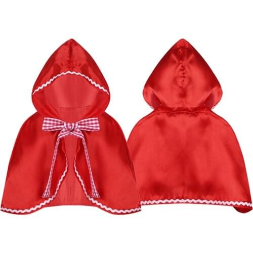 Red Hooded Cloak Halloween Cosplay Kids Girls Cape Clothes Plaid Strap Riding Shrug Shawl Cloak Girls Dress Up Princess Cape Top