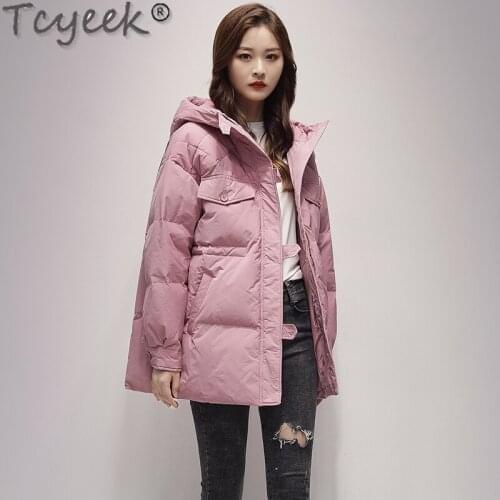 Tcyeek Womens Coats White Duck Down Jackets Famale Warm Hooded Thick Puffer Jacket Ladies Korean Outwear Doudoune Femme SQQ413