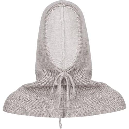 Unisex Ski Cap Elastic Drawstring Cashmere Knit Hooded Neck Collar Head Cover Bonnet Autumn Winter Warm Beanie Hat for Women Men