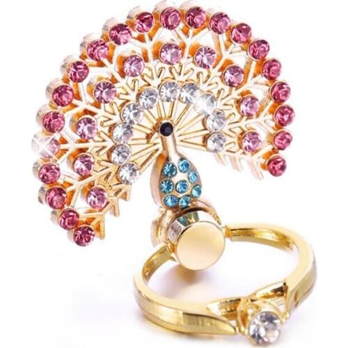 Peacock Metal Mobile Phone Stand Holder Finger Ring Mobile Smart Phone Holder Stand Diamond For iPhone Xmax Xiaomi All Phone