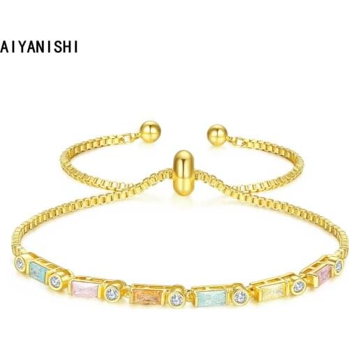 AIYANISHI Fashion 18K Gold Filled Tennis Bracelets Sparkling Strand Bracelet Women Link Tennis Bracelet Silver Jewelry