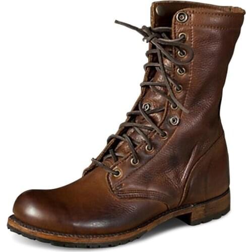 2020 New Men Boots Leather Plus Size Knight boots Man Lace Up Men Ankle Boots Brithsh Motorcycle Boots for Men Zapatos De Hombre