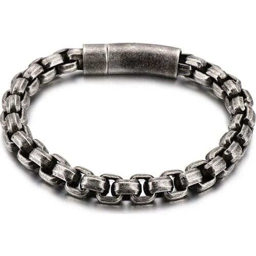 Man Jewels Punk Stainless Steel Box Chain Bracelet Men 22cm Long Matte Brushed Linking Chain Easy Hook Bracelet Party Jewelry