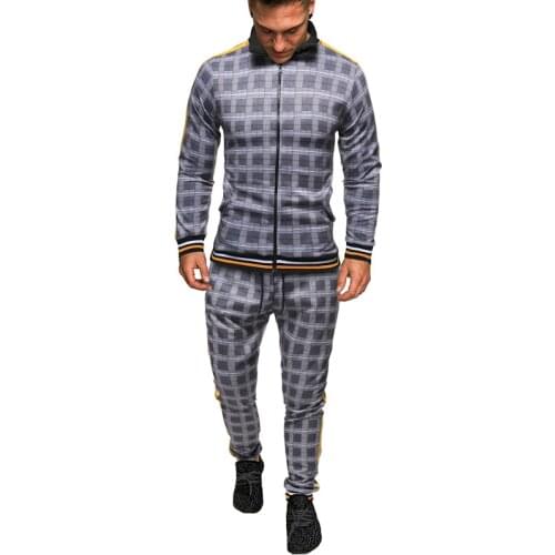 Mens Tracksuit Spring Autumn Fashion Checked Tracksuit Casual Two Piece Set Mens Sports Suit 2020 Mens Clothing